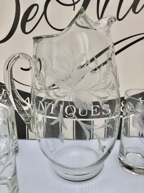 DOUBLE WALL GLASS PITCHER SET, PATTERN, CLEAR WITH GLITTER