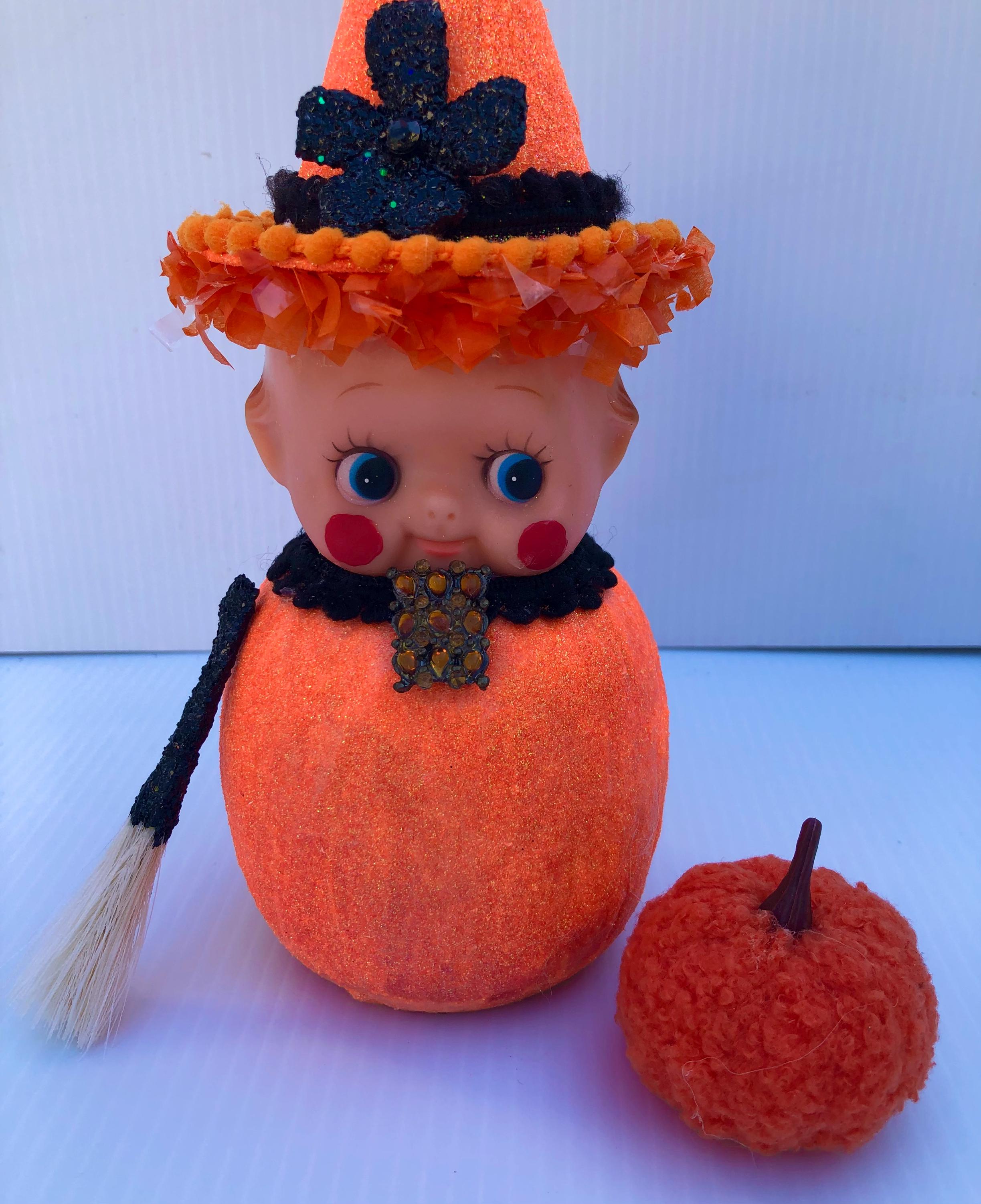 Vintage Kewpie Pumpkin Witch, Halloween Assemblage Art - Etsy