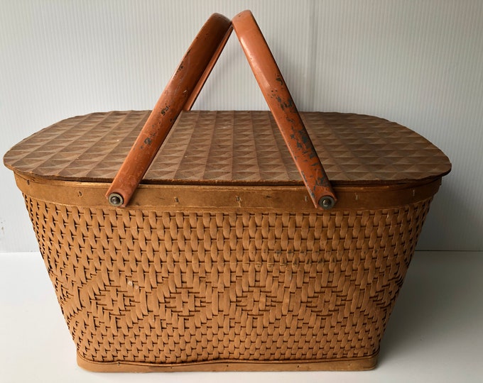 Vintage Redman Picnic Basket, MCM Brown Wicker Picnic Basket With