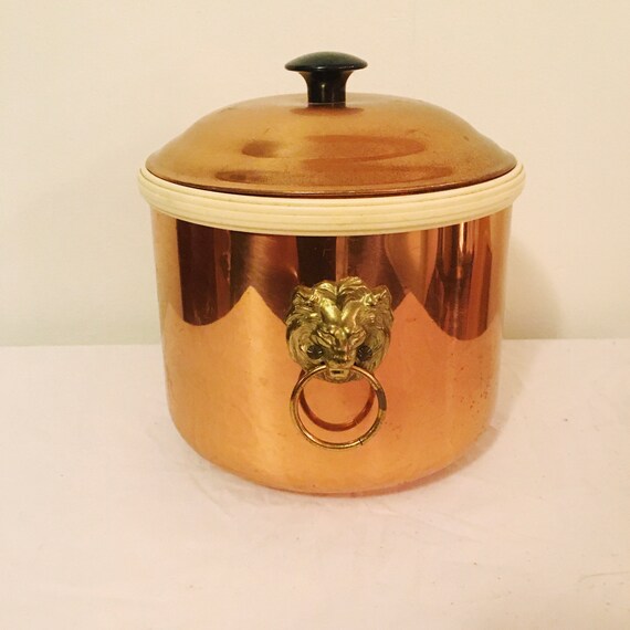 Vintage Copper Ice Bucket With Double Brass Lion Ring Etsy