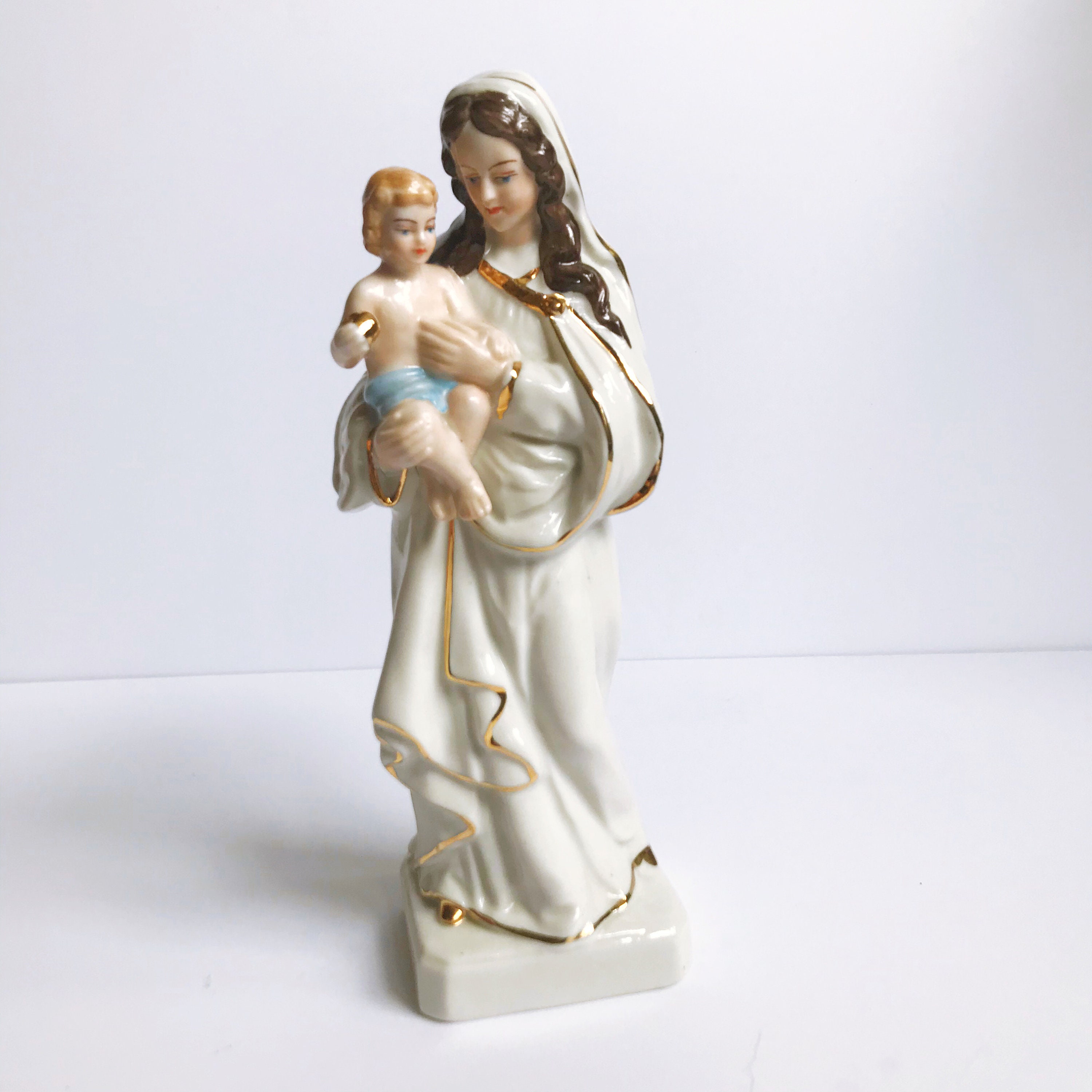 VINTAGE porcelain Virgin Mary holding baby Jesus figurine Etsy