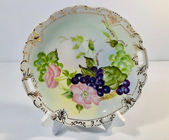 ヴィンテージ風花柄磁器プレートセット、手描きの取っ手付き皿 - Etsy 日本