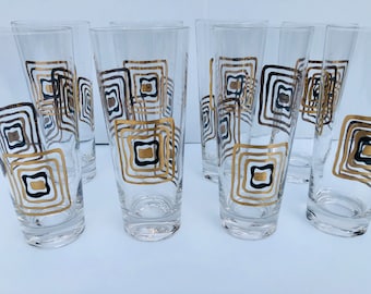 Vintage Cocktail-Set, Gold schwarze quadratische Becher, Kraftware Eiskübel