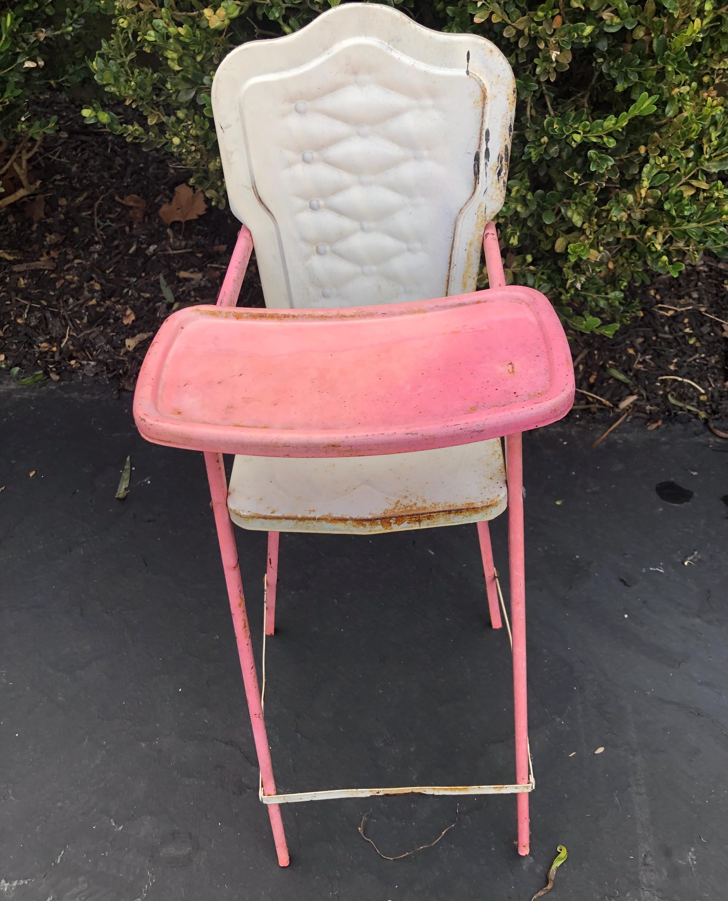 Vintage Amsco Doll-e-hi-chair, Pink Metal Doll High Chair, MCM Toy