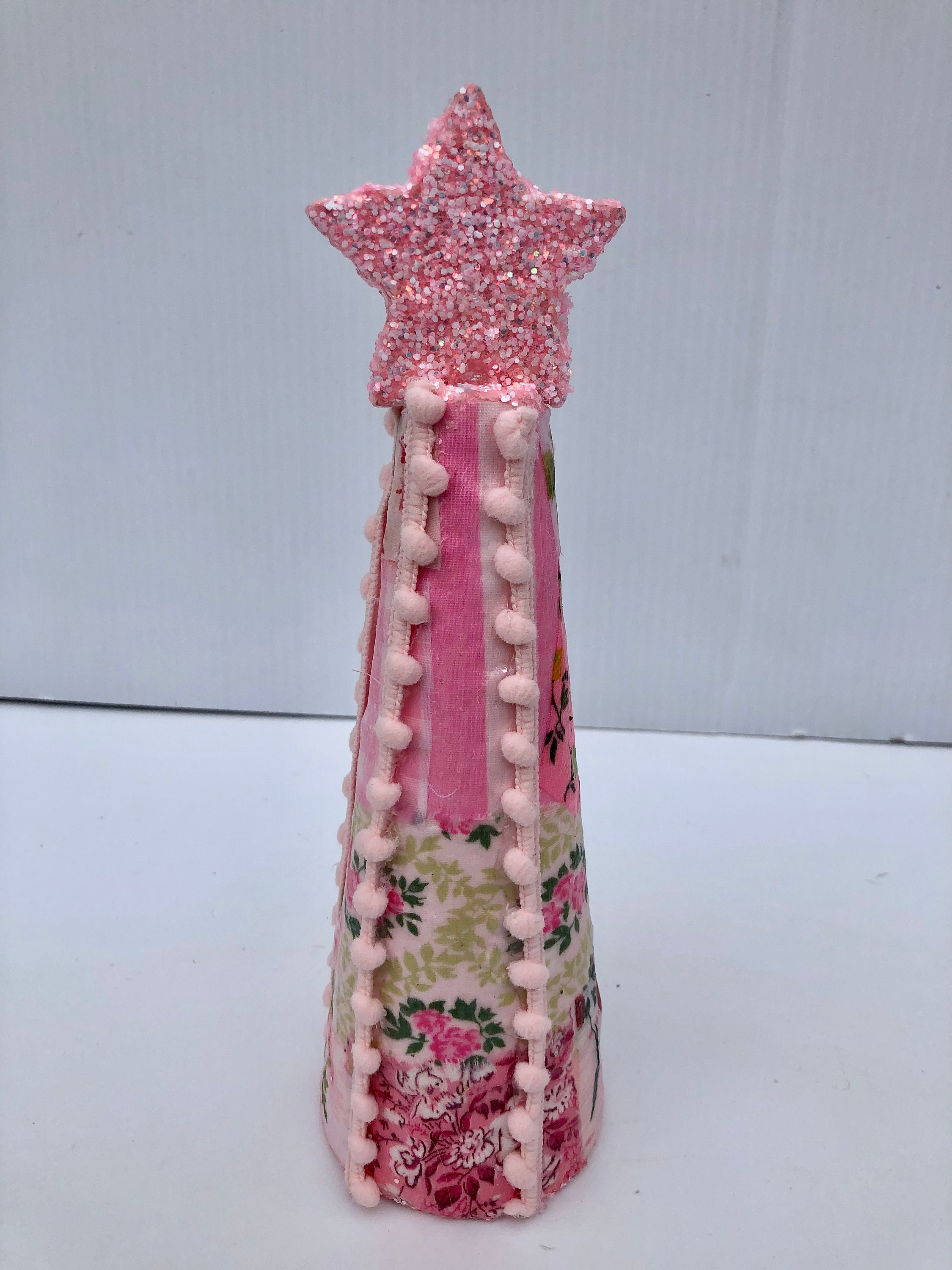 Vintage Pink Christmas Trees Vintage Pink Floral Fabric & Pom Etsy