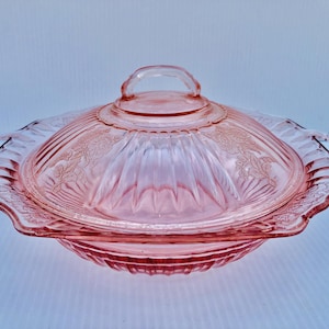 Vintage Pink Depression Glass Covered Dish, Mayfair Pink Glass Dish With Handles & Lid, Anchor Hocking Etched Floral, Pink Dish, 1930s, Rare