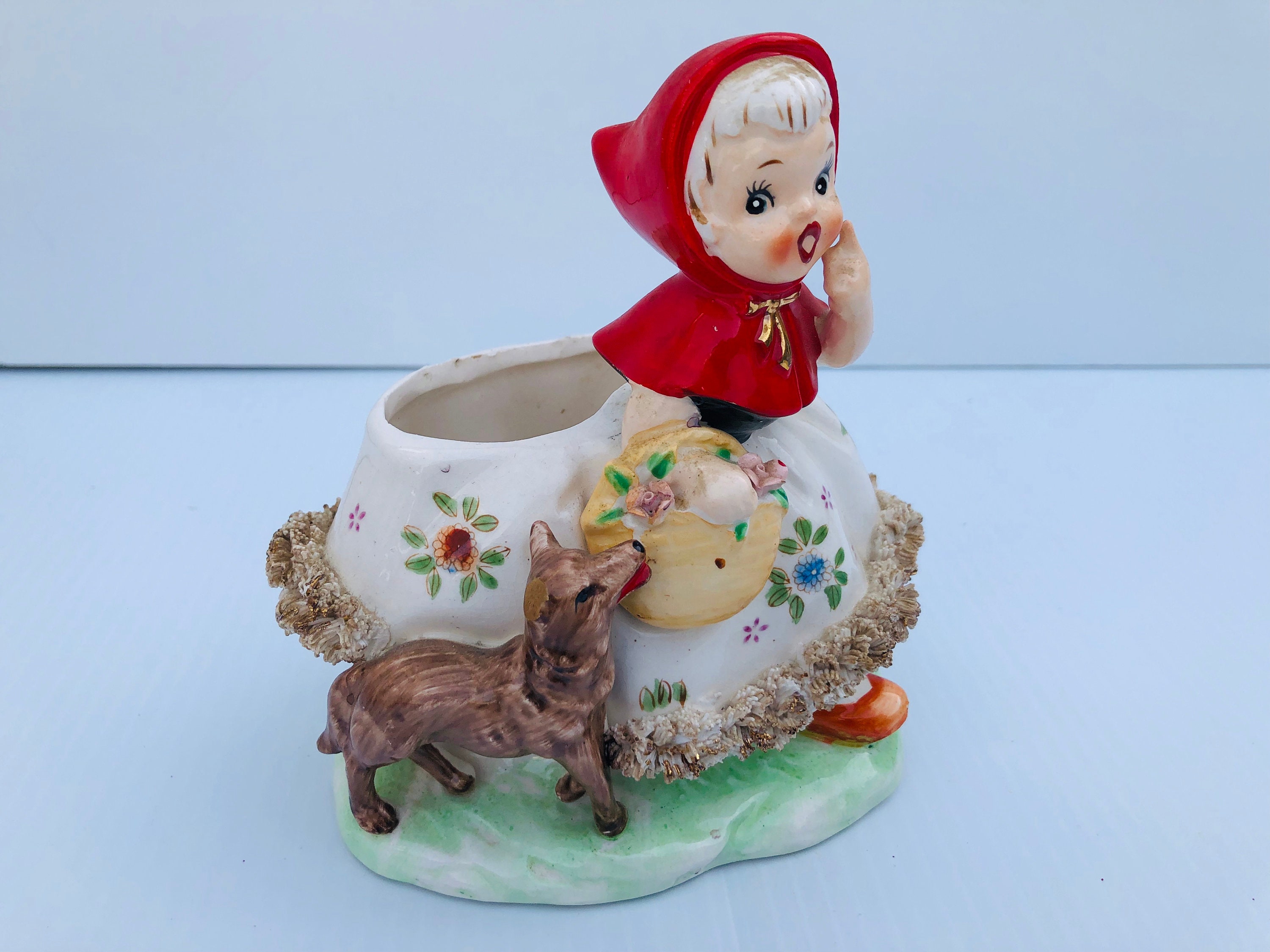 Vintage Little Red Riding Hood Planter With Spaghetti Trim Etsy Denmark