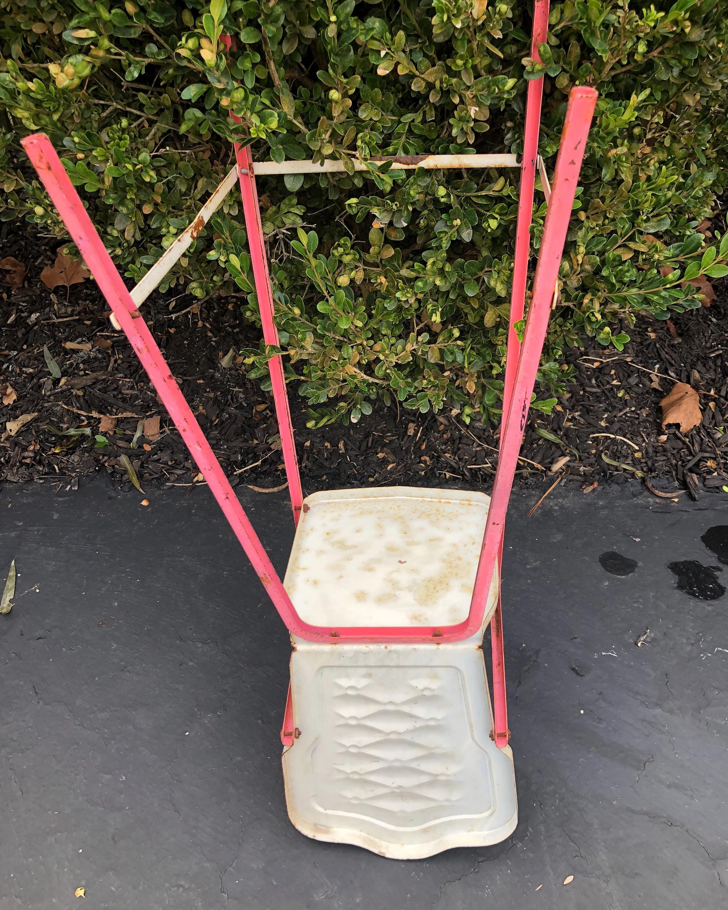Vintage Amsco Doll-e-hi-chair, Pink Metal Doll High Chair, MCM Toy