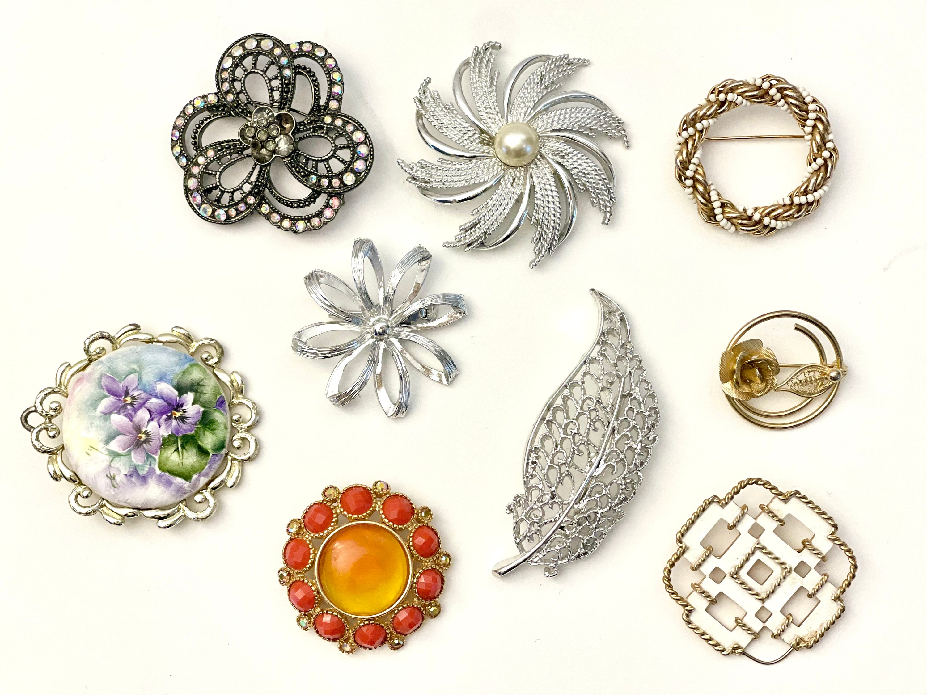 Vintage 1970s Brooches, Collection of 9 for Wearing, Art