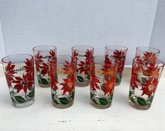 Vintage Christmas Glasses Set of 8 Poinsettia Boscul Peanut Etsy