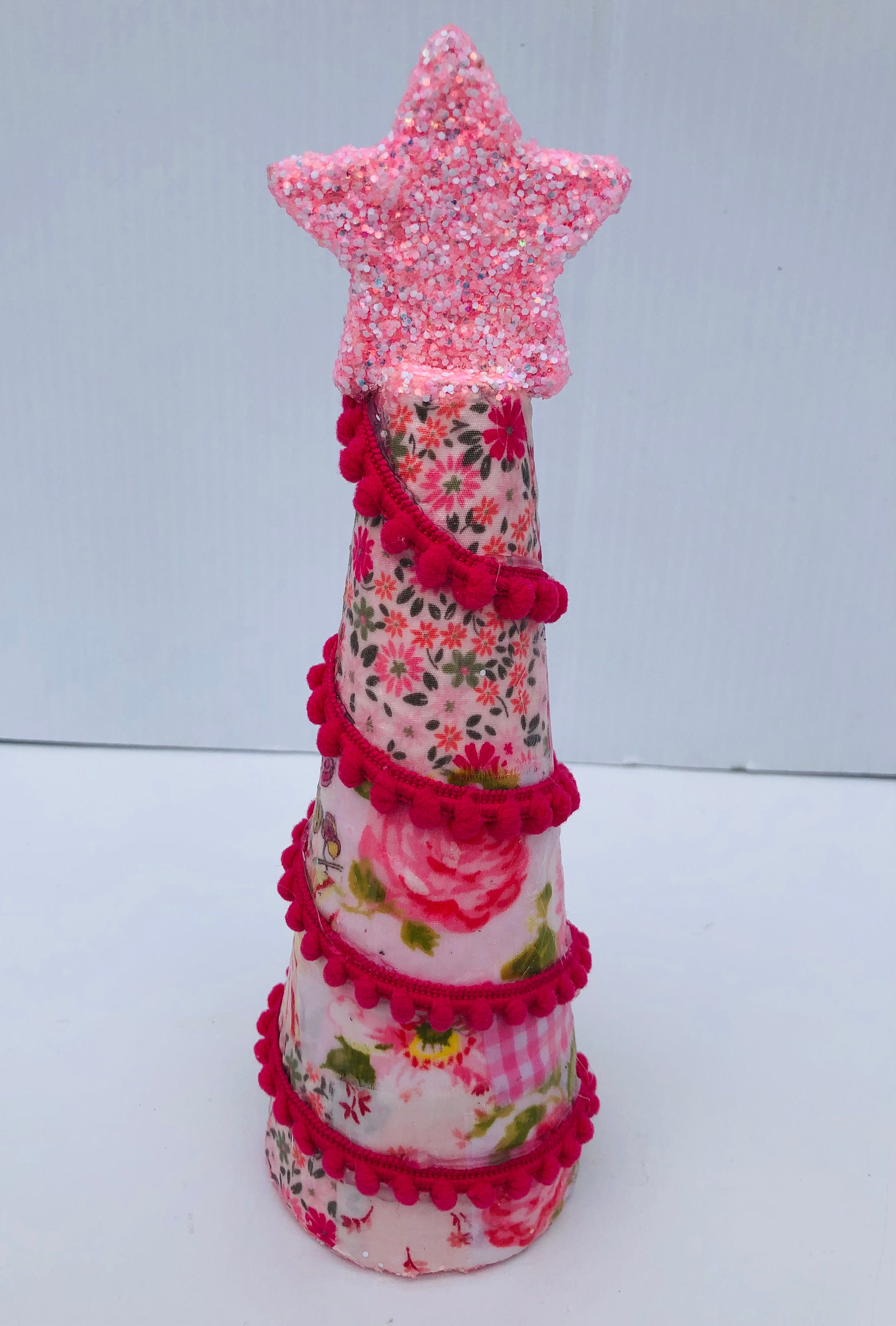 Vintage Pink Christmas Trees Vintage Pink Floral Fabric & Pom Etsy