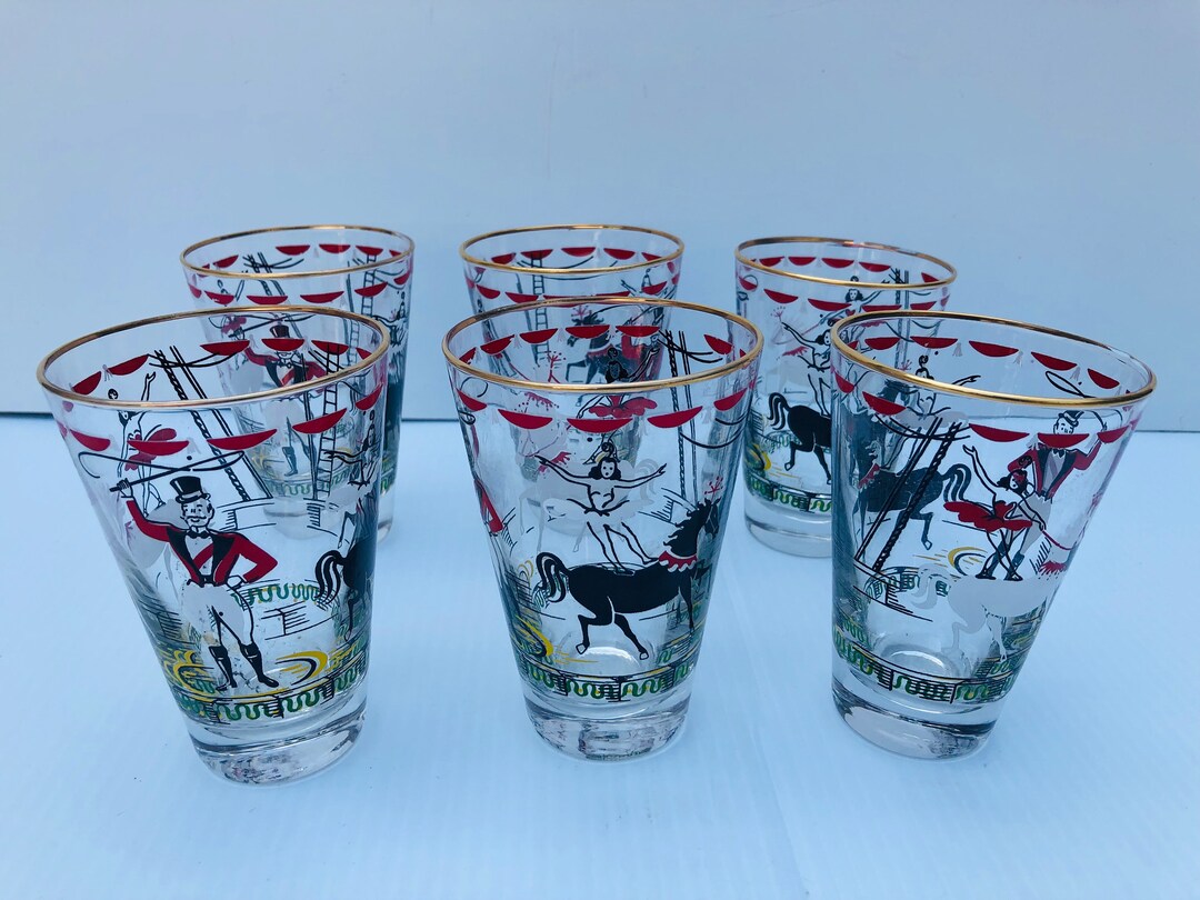 Vintage Libbey Circus Glasses Set of 6 Under the Big Top Etsy