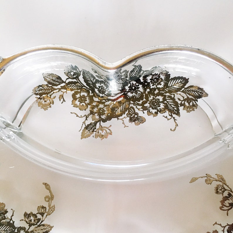 VINTAGE Glass Snack Set/display Tray With Silver Floral Etsy