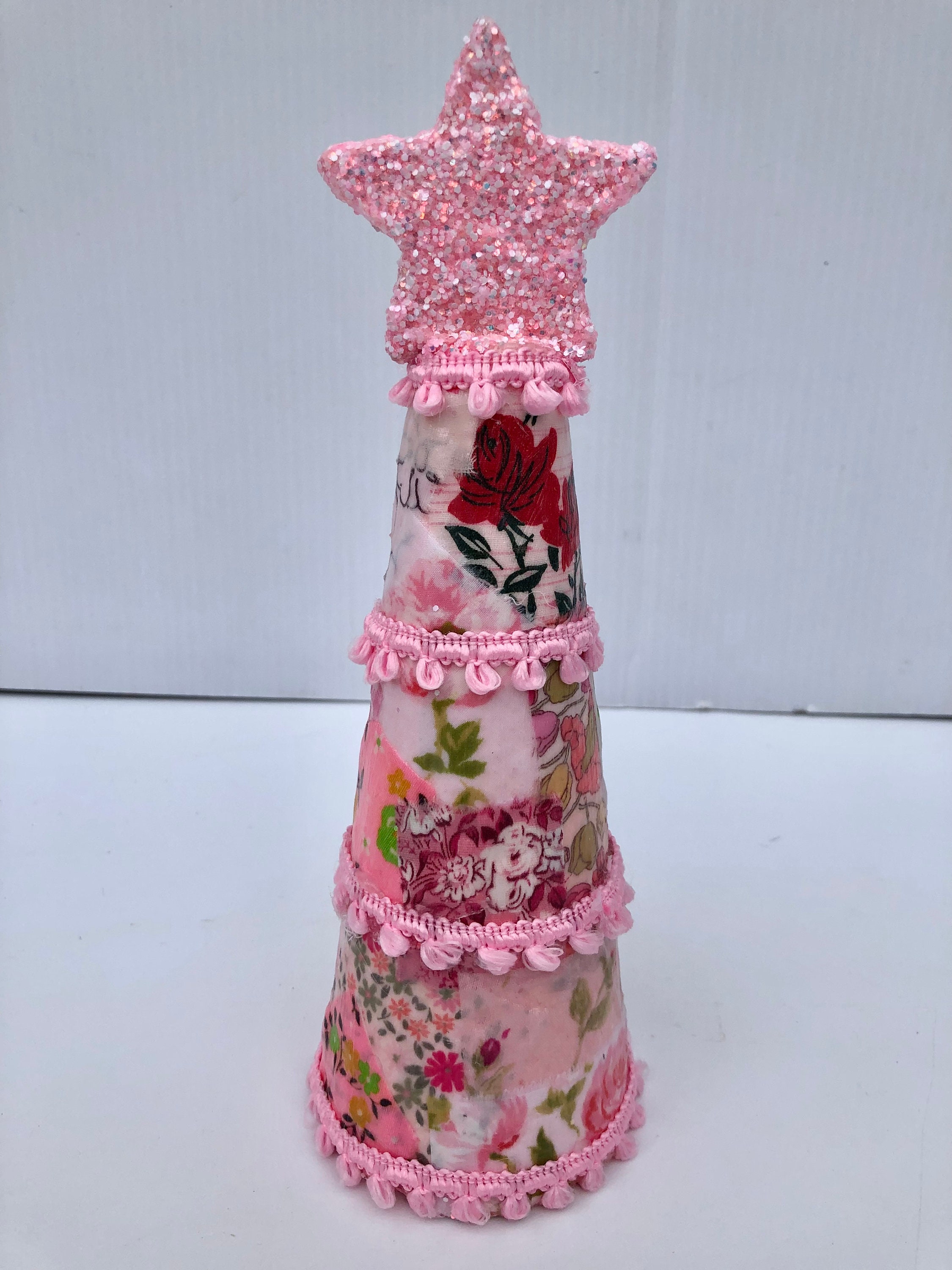 Vintage Pink Christmas Trees Vintage Pink Floral Fabric & Pom Etsy