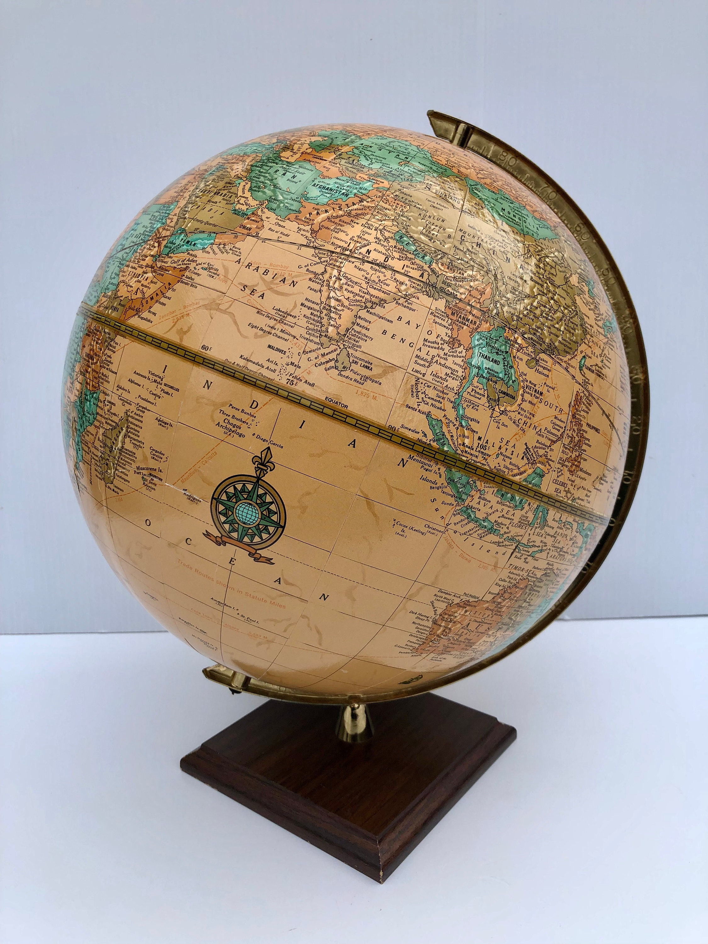 1:12 Scale Vintage Blue World Globe Mini Metal  Decor Accessories Turnable Globe 