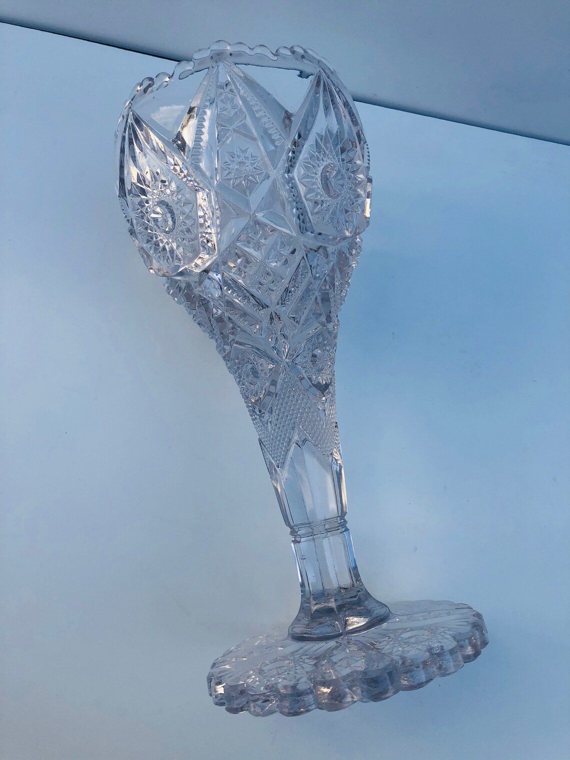 Antique Vintage Cut Glass Trumpet Vase With Brunswick Stars Etsy