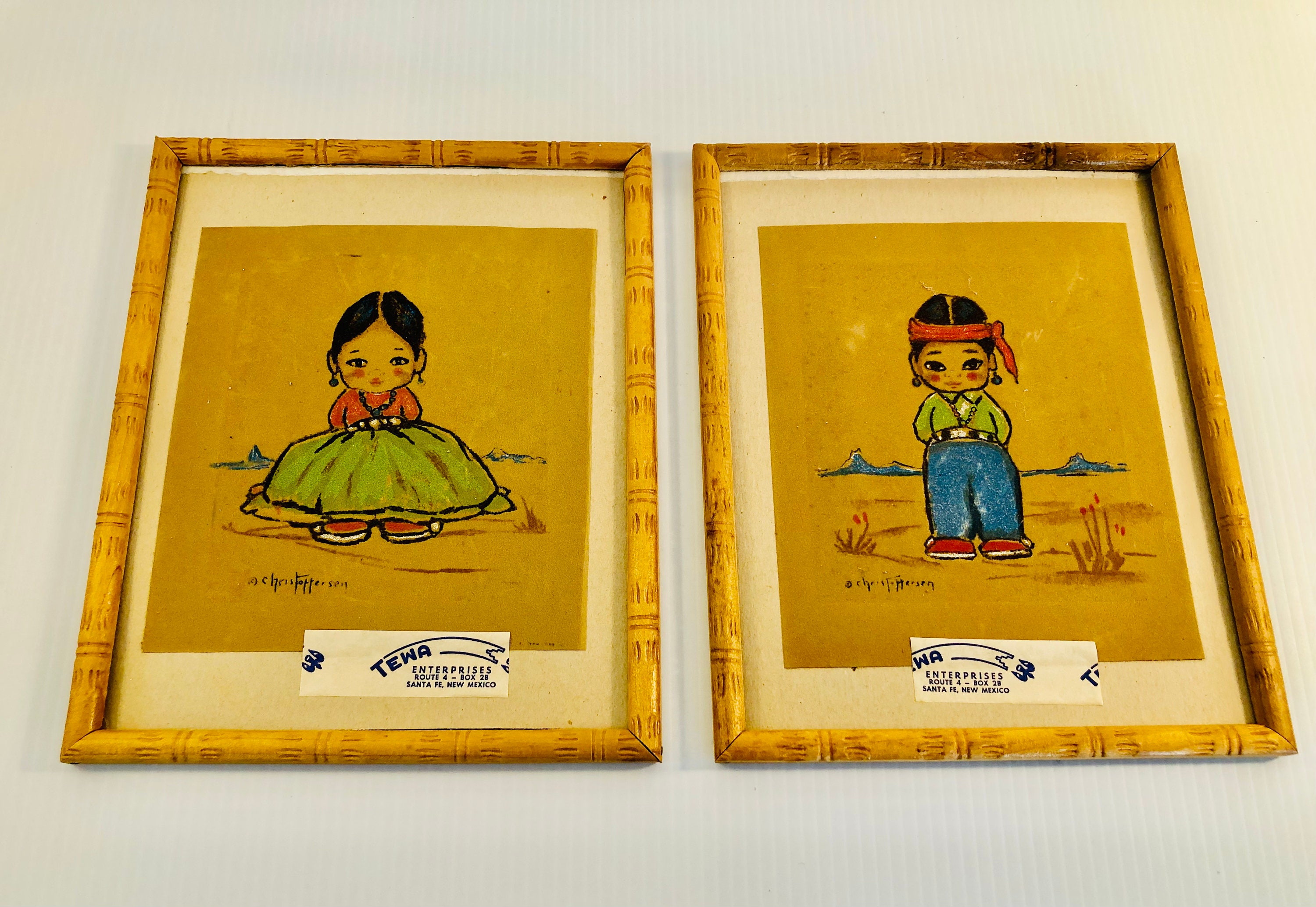 絵画 trip_on sale to 6.14 Vintage Native American Children Art Picture Set Signed