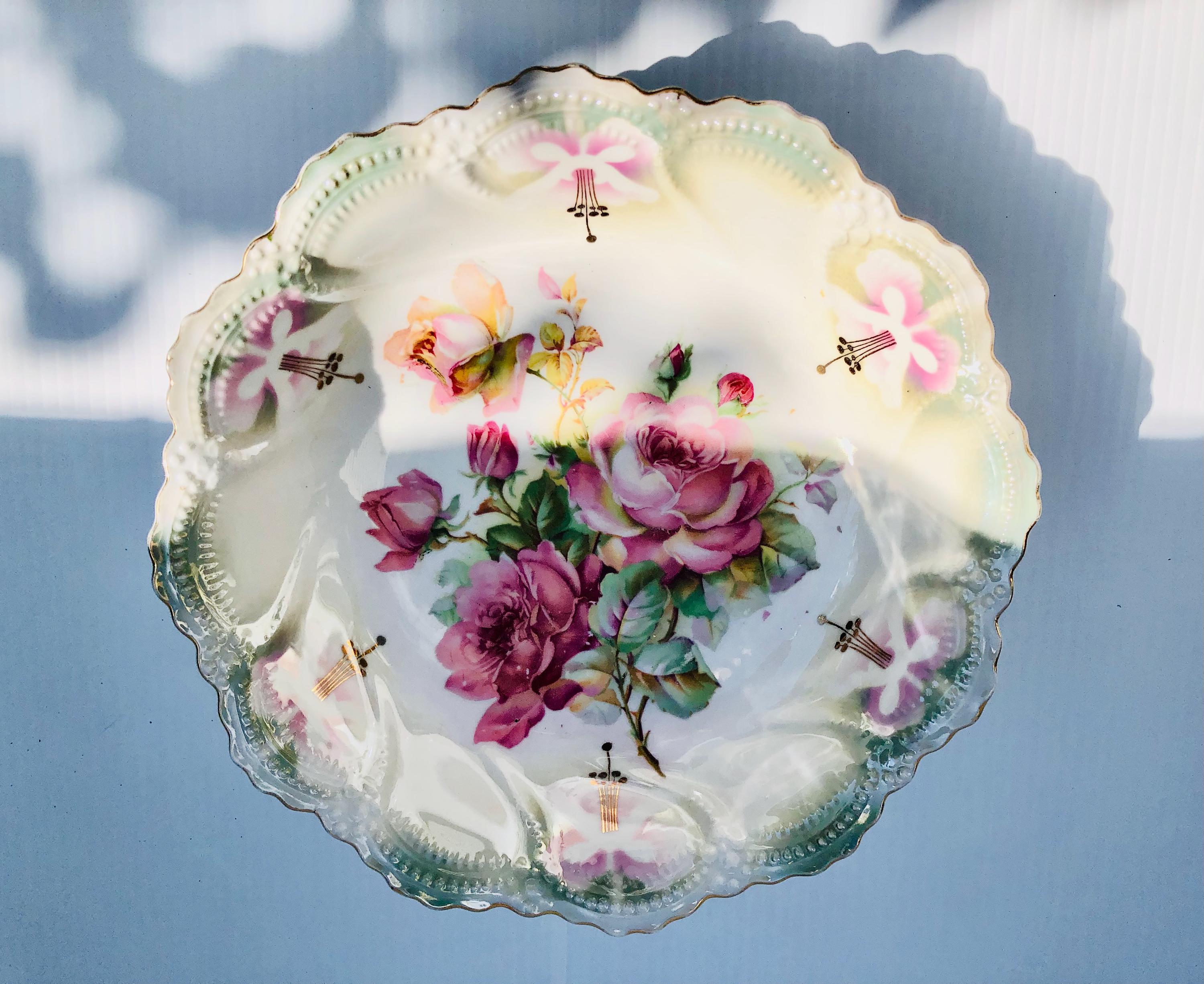 Vintage Leuchtenburg Germany Porcelain Bowl, Hand-painted Pink
