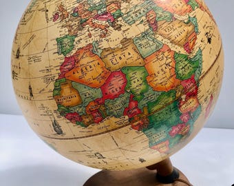 Globo terráqueo antiguo iluminado con exploradores y barcos, Reader's Digest, 30 cm, globo terráqueo antiguo iluminado, Dinamarca, esferas de hora/distancia.