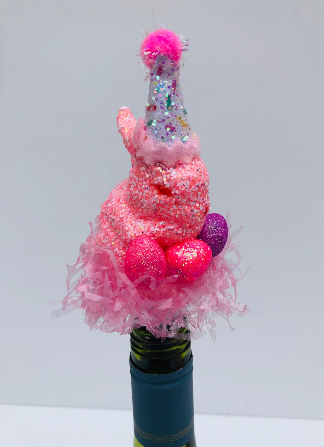 Vintage Easter Bunny Wine Topper, Kitschy party Bunny Collection