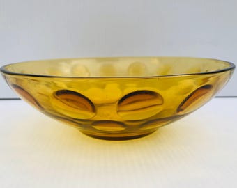Vintage Amber Glass Bowl, Hazel Atlas Capri Dot Eldorado Serving Bowl
