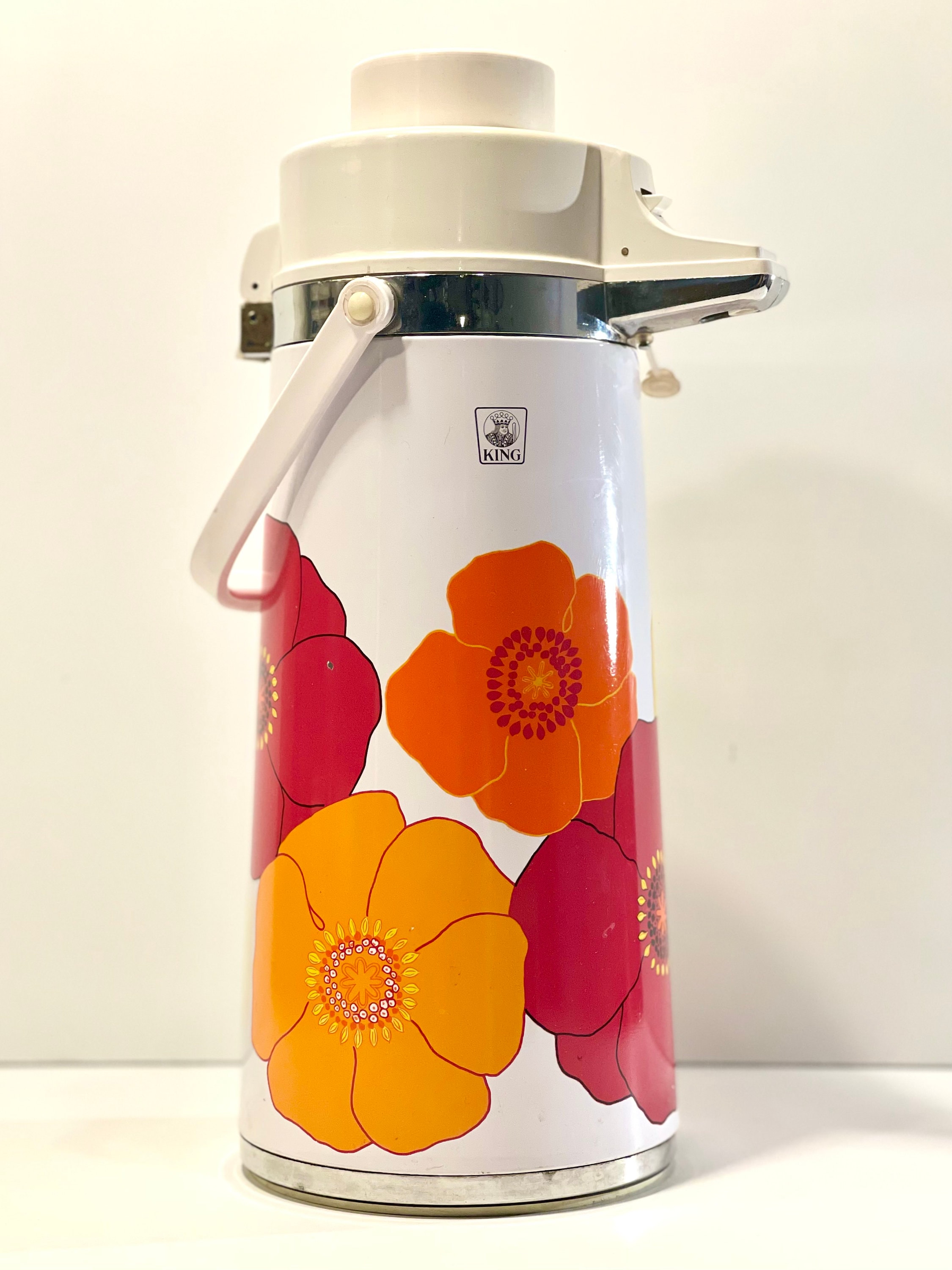 Vintage Air Pot Pump Vacuum Liquid Dispenser Hot Cold Floral Print Coffee  Juice 