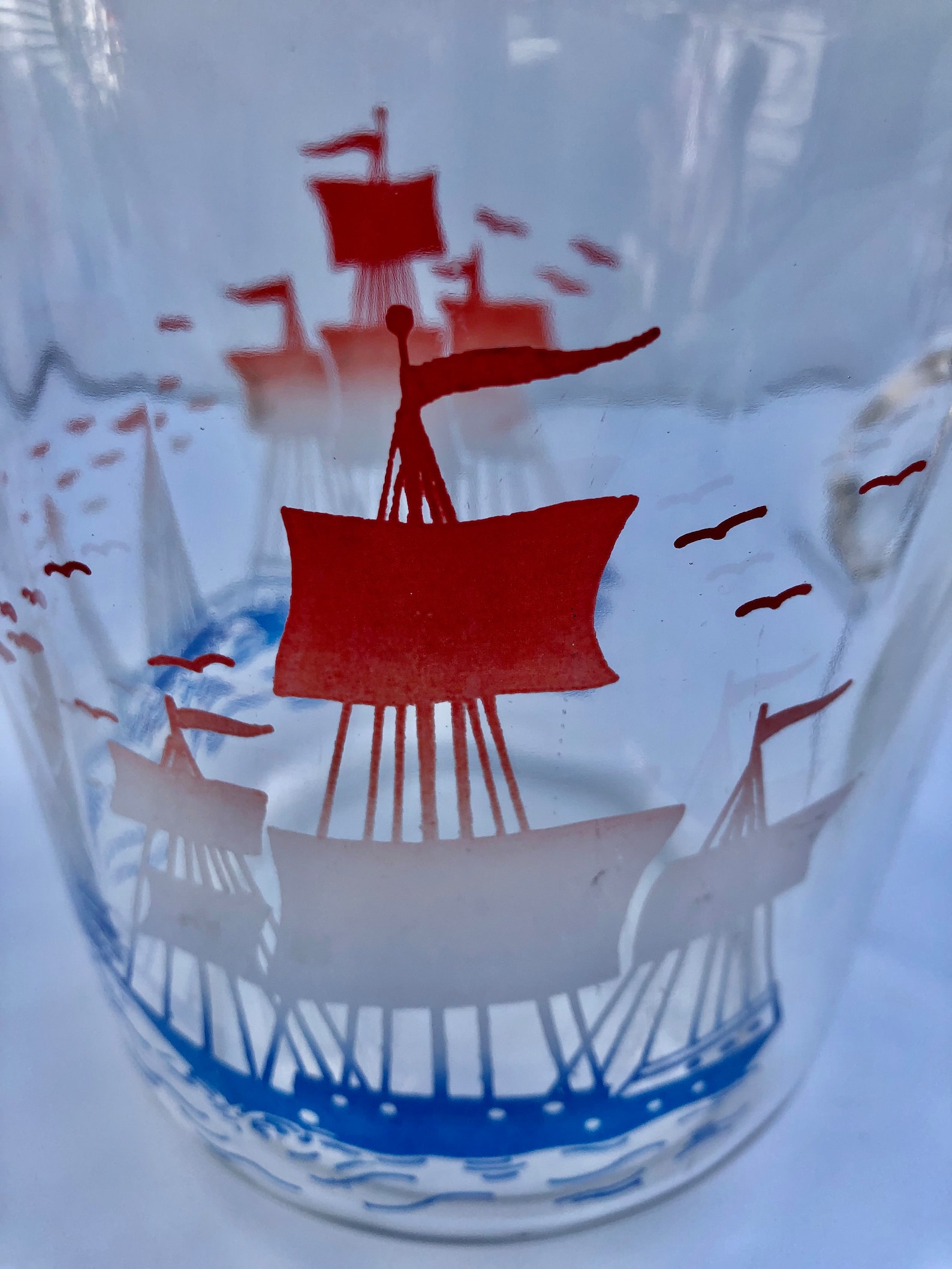 Vintage Glass Pitcher & Tumblers 6 Piece Set Red White and Etsy