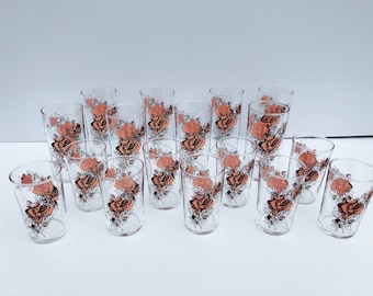 Verres à Cocktail roses roses vintage, Set de 13