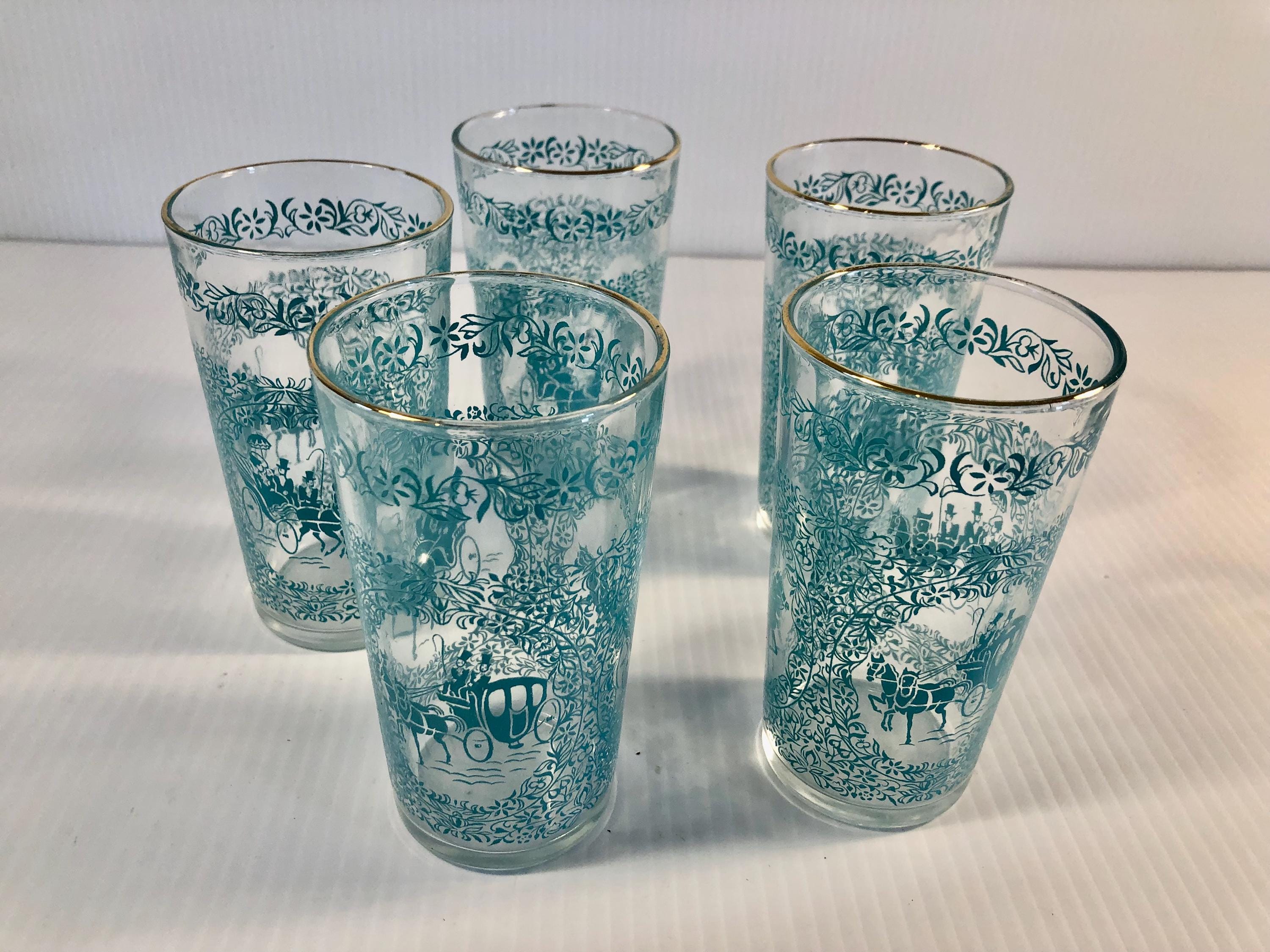 Vintage Hazel Atlas Turquoise Monticello Glasses, Set of 5 - Etsy