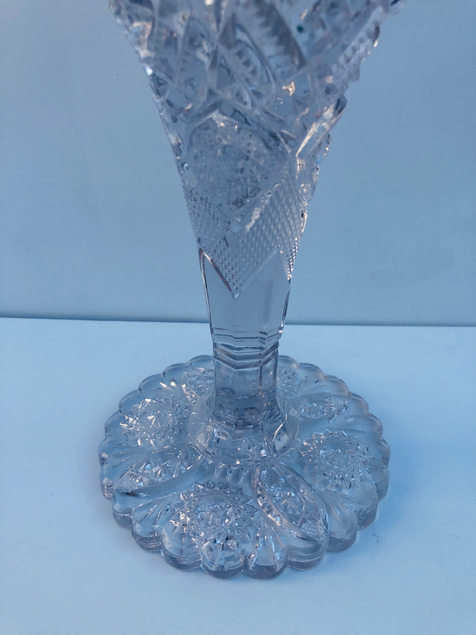 Antique Vintage Cut Glass Trumpet Vase With Brunswick Stars Etsy