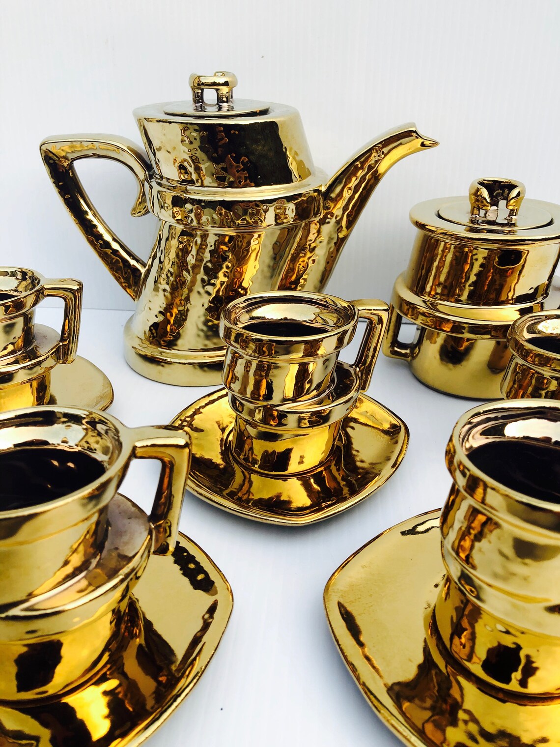 Vintage Double Stacked Crooked Pottery Tea Set in Glossy Etsy