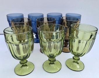 Vintage Libbey Duratuff Multi Colored Glass Goblets, Set of 10 Large Gibraltar Wine/Water Glasses, Vintage Table, 1970s Bar Stemware, Retro