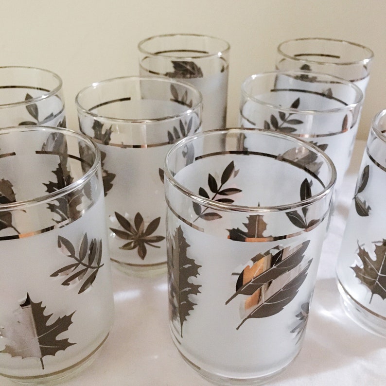 VINTAGE set of 8 Libbey frosted & silver leaf glass tumblers Etsy