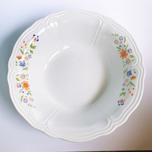 Vintage Federalist Ironstone Bowl, Large White Serving Bowl with Blue & Orange Flowers and Scalloped Edge, Rare Decorative Bowl, Floral Bowl
