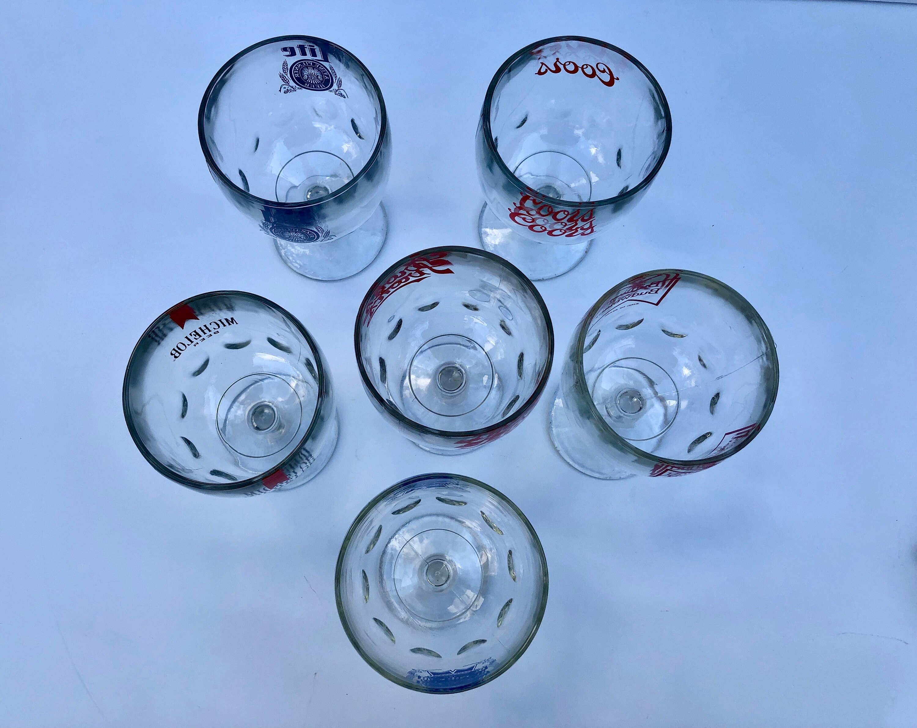 Antique Auto Themed Beer Glasses Thumbprint Pedestal Glasses Set