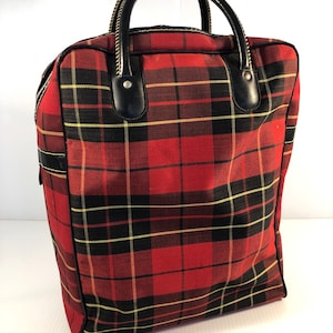 Vintage Red Tartan Bag, Classic MCM Plaid, Double Zipper Pocket Handbag, Picnic Bag, Wine Bag, Gift Bag, Thermos Bag, Lunch Bag, MCM Bag