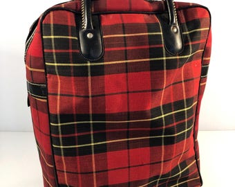Vintage Red Tartan Bag, Classic MCM Plaid, Double Zipper Pocket Handbag, Picnic Bag, Wine Bag, Gift Bag, Thermos Bag, Lunch Bag, MCM Bag
