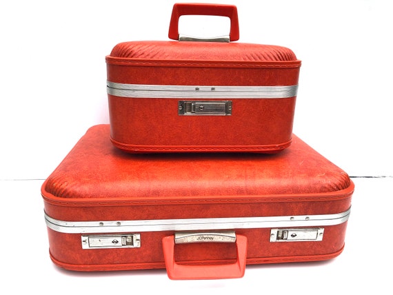 Vintage JCPenny Orange Luggage Set, Hard Surface … - image 1