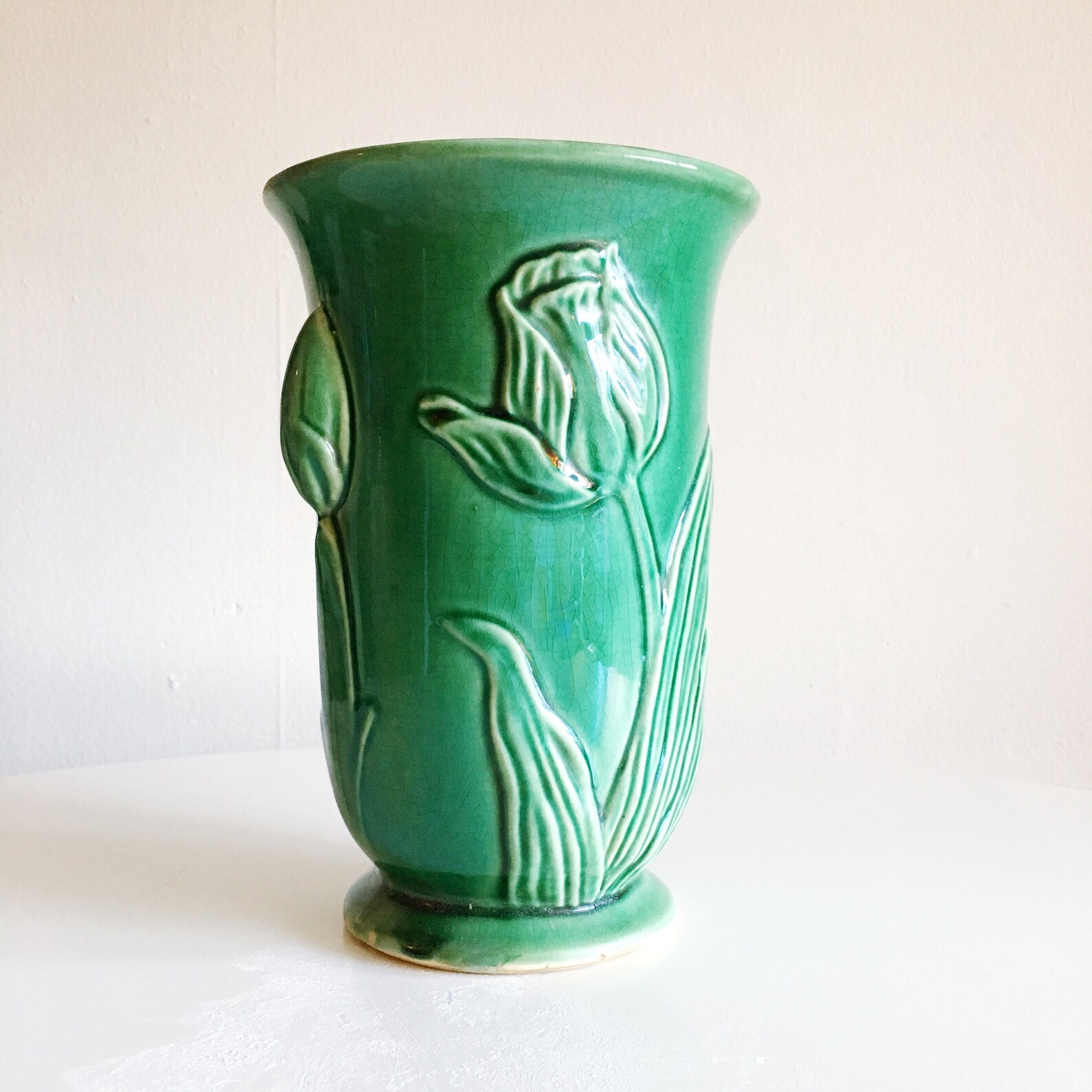 VINTAGE McCoy tall green tulip vase Etsy
