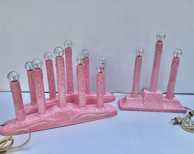Vintage Pink Christmas Candle Lights, Three Sets of Electric Christmas