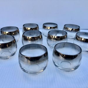 Vintage, Silver Fade, Roly Poly Glasses, Set of 10, MCM Cocktail Glasses, Silver Ombre Bar Glasses, Bar Cart, Home Bar, Bar Gift, Lusterware