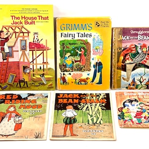 Vintage 1930s – 1970s Children's Book Lot of 6 – Grimm's Fairy Tales, Golden Books, Linenette Books, Junior Elf Book + More