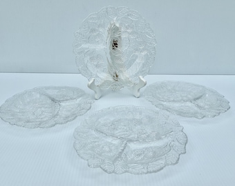 Vintage Indiana Glass Loganberry Blackberry Clear reliëf verdeelde borden, set van 4"