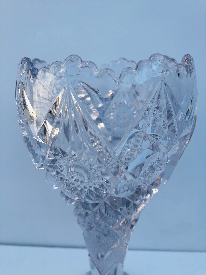 Antique Vintage Cut Glass Trumpet Vase With Brunswick Stars Etsy