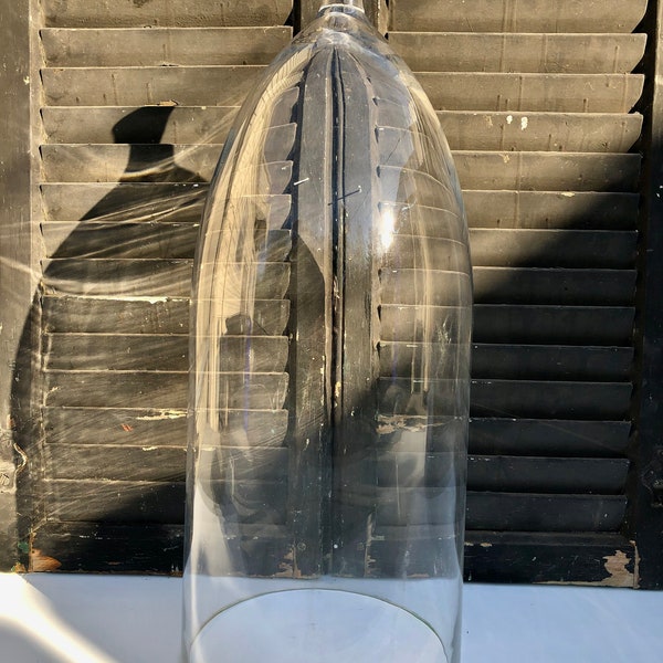 Vintage, Extremely Large, 24" H, Bell Shaped, Glass Dome, Hand Blown, Cloche, With Glass Knob