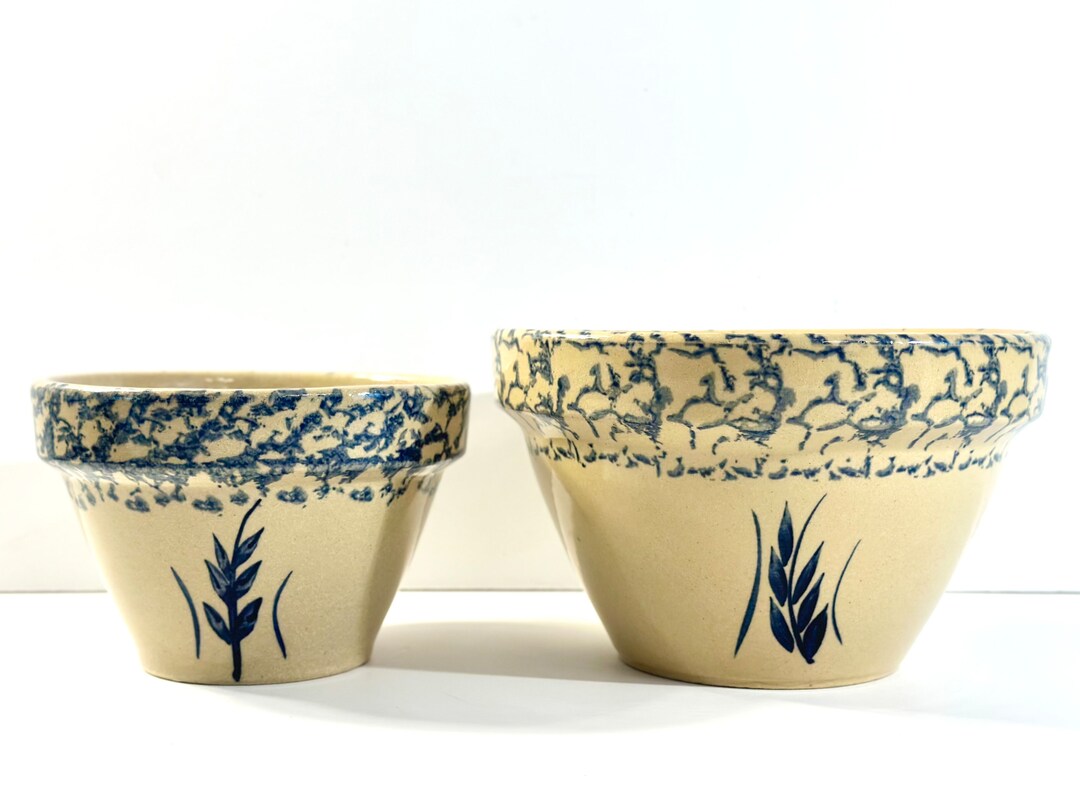Vintage Roseville Pottery Bowl Set Blue Sponge Blue Wheat - Etsy