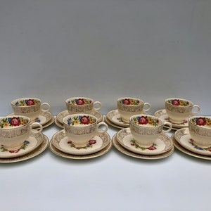 Vintage, Homer Laughlin, Eggshell Nautilus, 23 Piece, Floral China Set, Includes 8 Small Plates, 7 Teacups and 8 Matching Saucers, Rare Set