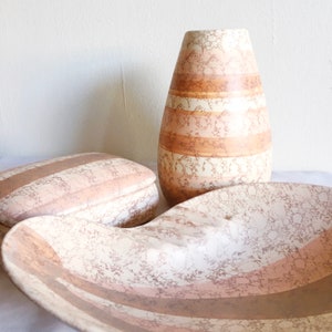 Vintage Madeline Originals California Pottery 3 Piece Set, Rare Pink Modern Art Pottery Vase/Lid Trinket Dish/ Kidney Shape Dish Pristine