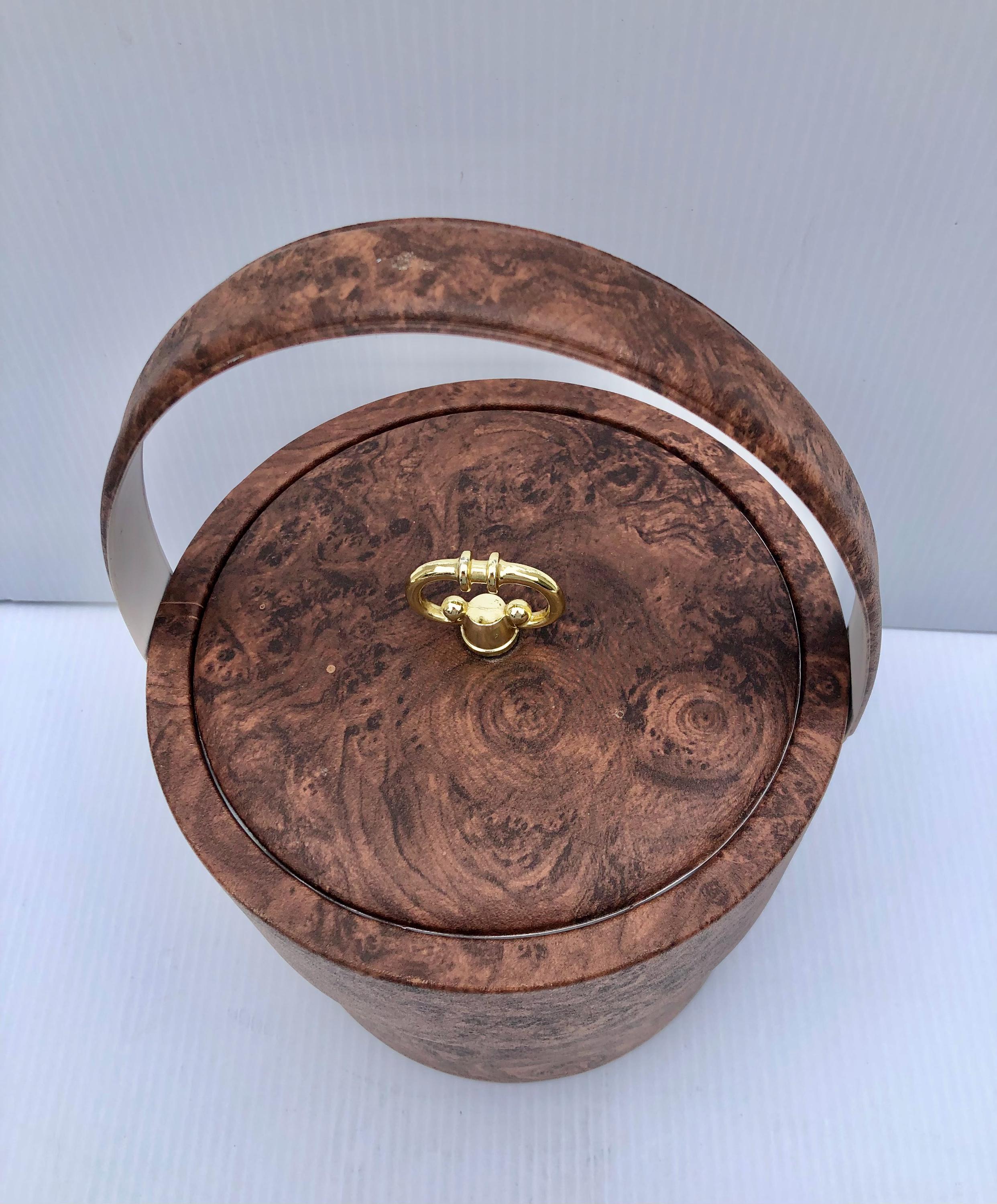 ヴィンテージバーアイスバケツ、ブラウン大理石/フェイクウッドソフト