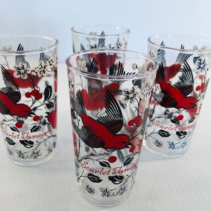 Vintage Red Bird Glasses, Rare Set of 4  Anchor Hocking Scarlet Tanager Beverage Glasses, MCM Drinking Glasses, Swanky Swigs, Retro Kitchen